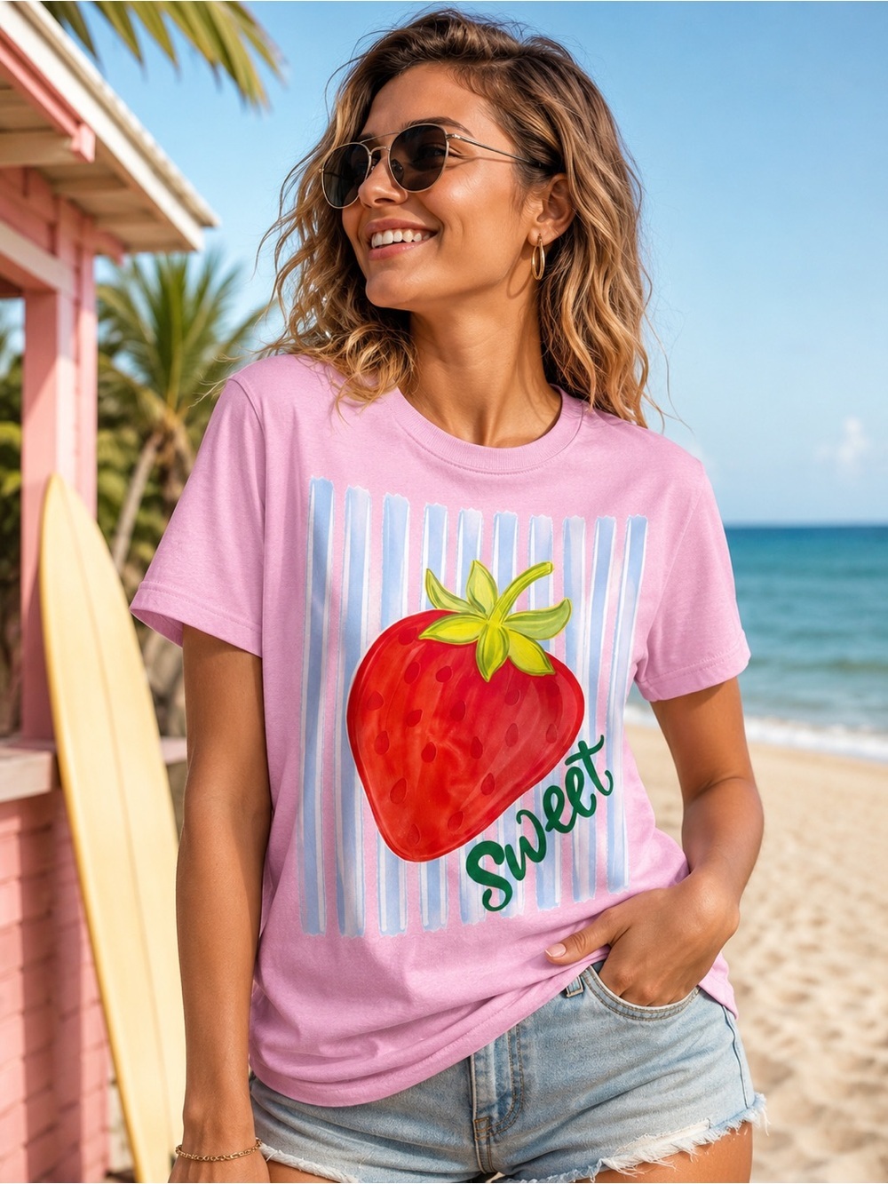 Strawberry Sweet Graphic Tee Pink Gildan Summer Beachy Cottagecore Shirt L